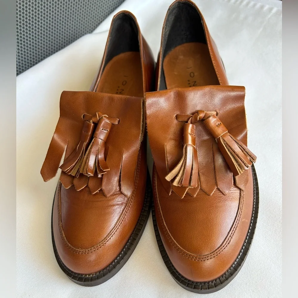 🚨⬇️🤑Jonak Paris Brown Leather Brogue Fringe Mocasines Loafers size 7-7.5 - Picture 3 of 14